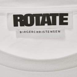 Pre Owned ROTATE Birger Christensen White Logo Embroidered Jersey Back Open Midi Dress M