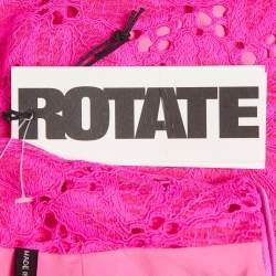 Pre Owned ROTATE BIRGER CHRISTENSEN Neon Pink Embroidered Lace Amalies Pants Suit Set S