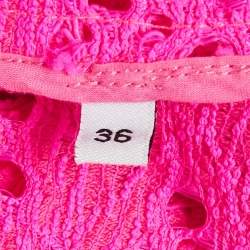 Pre Owned ROTATE BIRGER CHRISTENSEN Neon Pink Embroidered Lace Amalies Pants Suit Set S