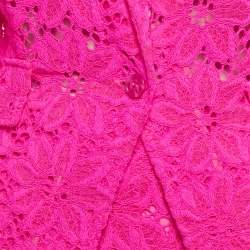 Pre Owned ROTATE BIRGER CHRISTENSEN Neon Pink Embroidered Lace Amalies Pants Suit Set S