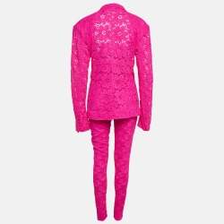 Pre Owned ROTATE BIRGER CHRISTENSEN Neon Pink Embroidered Lace Amalies Pants Suit Set S