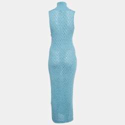 Pre Owned Rotate Birger Christensen Blue Patterned Knit High Neck Tessa Midi Dress M