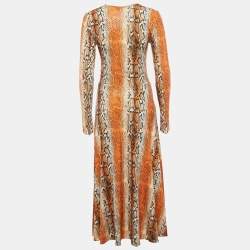 Pre Owned Rotate Birger Christensen Orange Python Print Sequin Jersey Maxi Dress S