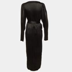 Pre Owned ROTATE BIRGER CHRISTENSEN Black Satin Wrap Around Maxi Dress M