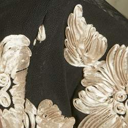 Pre Owned ROTATE BIRGER CHRISTENSEN Black Mesh Floral Applique Strapless Maxi Dress S