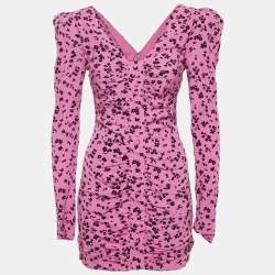 Pre Owned فستان روتيت بيرجر كريستنسن قصير من كريب مع كشكش بطبعة زهرية باللون الوردي مقاس صغير - سمول