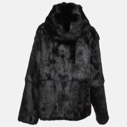RtA Black Real Fur Zip-Up Hoodie L