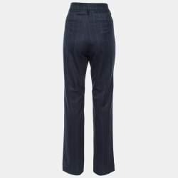 مملوكة مسبقًا RTA Navy Blue Pin Striped Gabardine Belt Details Trousers M