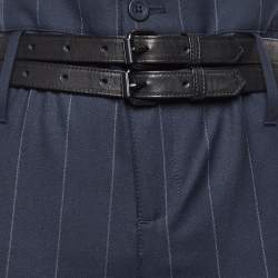 مملوكة مسبقًا RTA Navy Blue Pin Striped Gabardine Belt Details Trousers M