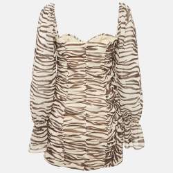 مملوكة مسبقًا Runaway The Label Brown Animal Skin Print Chiffon Ruche Mini Dress M