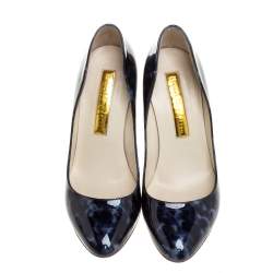 Pre Owned Rupert Sanderson Blue Animal Print Patent Leather Janice Pumps Size 37