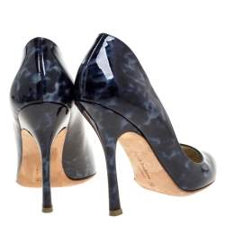Pre Owned Rupert Sanderson Blue Animal Print Patent Leather Janice Pumps Size 37