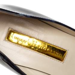 Pre Owned Rupert Sanderson Blue Animal Print Patent Leather Janice Pumps Size 37