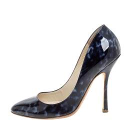 Pre Owned Rupert Sanderson Blue Animal Print Patent Leather Janice Pumps Size 37