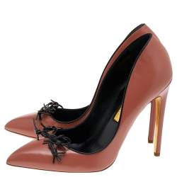 Rupert Sanderson Pink/Black Leather Embellished Pumps Size 40