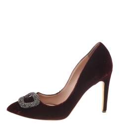 Rupert Sanderson Deep Red Velvet Crystal Embellished Pointed Toe Pumps Size 39
