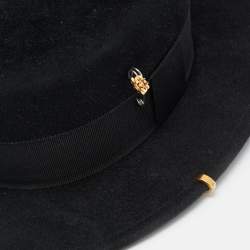 Pre Owned Ruslan Baginskiy Black Felt Chain Embellished Boater Hat S