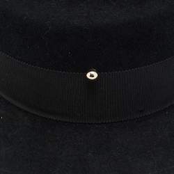 Pre Owned Ruslan Baginskiy Black Felt Chain Embellished Boater Hat S