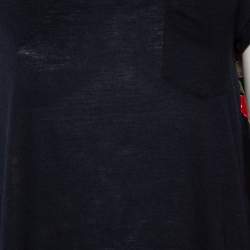 Pre Owned Sacai Navy Blue Floral Printed Linen & Satin Tunic T-Shirt XS