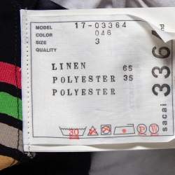 Pre Owned Sacai Navy Blue Floral Printed Linen & Satin Tunic T-Shirt XS