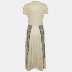 Sacai Beige Cotton Front Cut-Out Embroidered Dress M