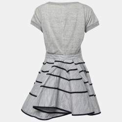 Pre Owned Sacai Grey Cotton & Blue Contrast Skirt Detail Short Sleeve Dress M