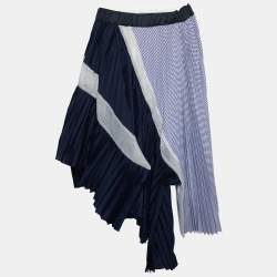 Pre Owned Sacai Blue Plisse Cotton Asymmetric Skirt S