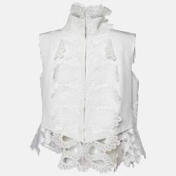 Sacai White Lace Fringed Shoulder Sleeveless Top L