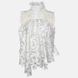 Sacai White Lace Fringed Shoulder Sleeveless Top L