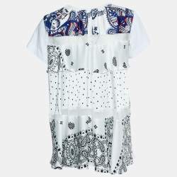 Sacai White Cotton & Paneled Satin Flared Top L