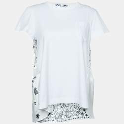 Sacai White Cotton & Paneled Satin Flared Top L