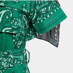 Sacai Green Bandana Print Cotton Scarf Trim Open Back Midi Dress S
