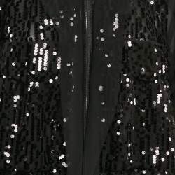 Sacai Black Sequin Crepe Ruffled Zip-Up Bomber Jacket L
