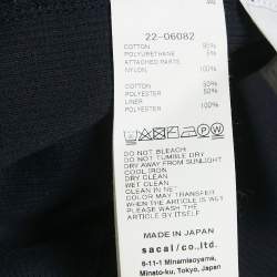 Sacai Navy Blue Rib Knit Puff Sleeve Satin Panel Detail Midi Dress S