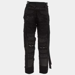 Sacai Black Eyelet Lace & Sheer Chiffon Paneled Trousers S