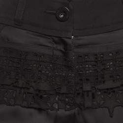 Sacai Black Eyelet Lace & Sheer Chiffon Paneled Trousers S