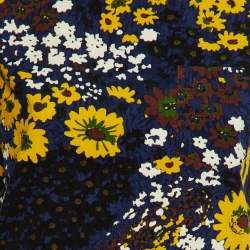 Sacai Navy Blue Floral Print Corduroy & Chiffon Top and Skirt Set S