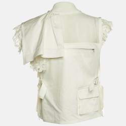 Pre Owned Sacai White Cotton & Lace Zipper Utility Vest M