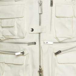 Pre Owned Sacai White Cotton & Lace Zipper Utility Vest M
