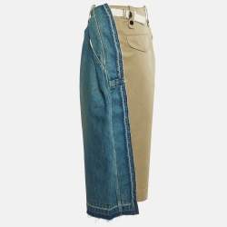 Sacai Blue Denim & Beige Synthetic Paneled Capri Pants M