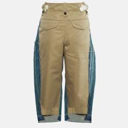 Sacai Blue Denim & Beige Synthetic Paneled Capri Pants M