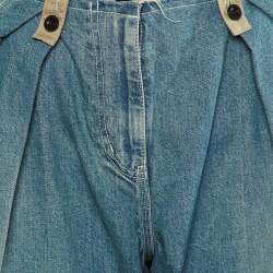 Sacai Blue Denim & Beige Synthetic Paneled Capri Pants M