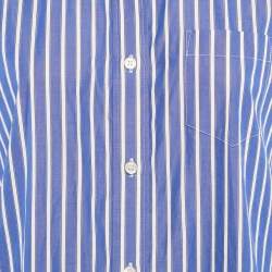 مملوكة مسبقًا بلوزة ساكاي قطن مخطط أزرق واسعة مقاس متوسط