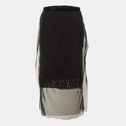 Pre Owned Sacai Black Lace & Tulle Overlay Midi Skirt M