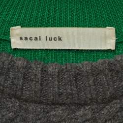 Pre Owned Sacai Luck Green/Grey Cable Knit Sweater M