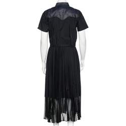 Sacai Indigo Denim & Poplin Pleated Wrap Maxi Dress XS