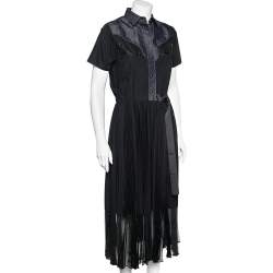 Sacai Indigo Denim & Poplin Pleated Wrap Maxi Dress XS