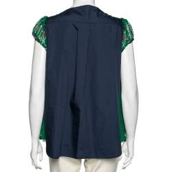 Pre Owned Sacai Green Paisley Printed Chiffon Plisse Pleated Top M