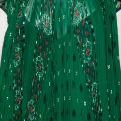 Pre Owned Sacai Green Paisley Printed Chiffon Plisse Pleated Top M
