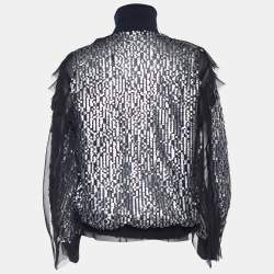 Pre Owned Sacai Navy Blue Sequined Bomber Jacket S